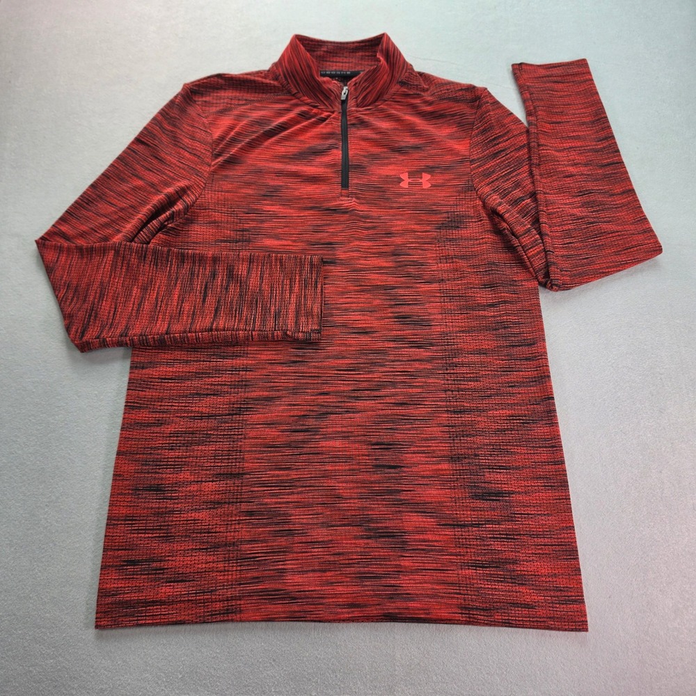 Under Armour Mens Threadborne HeatGear 1/4 Zip Pullover Red Black Space Dye SM